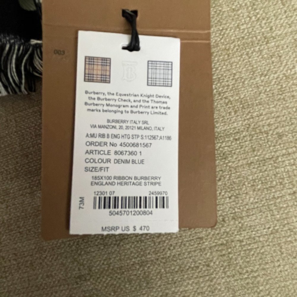 Burberry England Striped Blue Heritage  Scarf, 185cm X 100cm, XL size - Picture 14 of 16